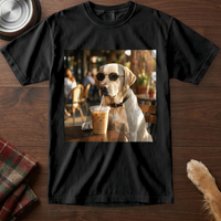 pers-v1: A labrador version of the cafe artwork on a black tee