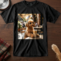 pers-v1: A poodle version of the cafe artwork on a black tee
