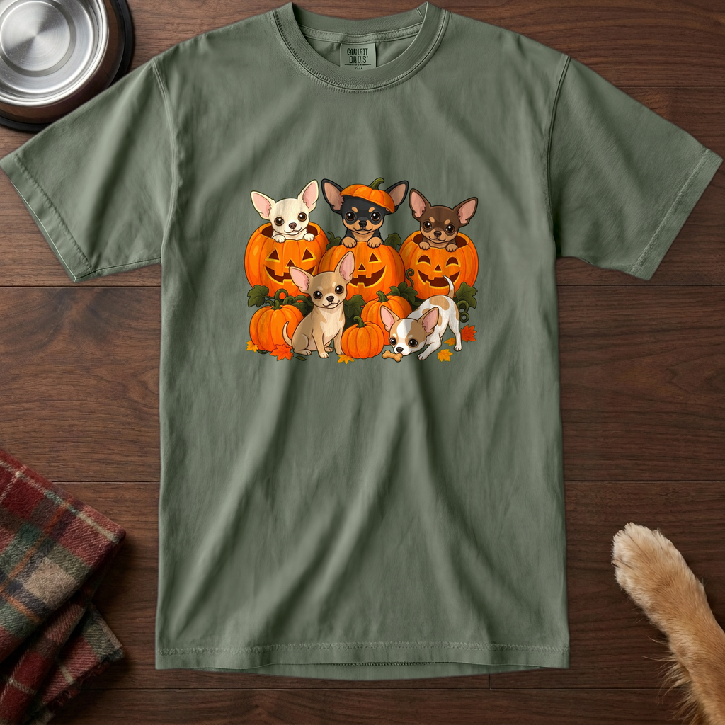 pick12v3:chihuahua-pumpkin-patch-t-shirt:Moss