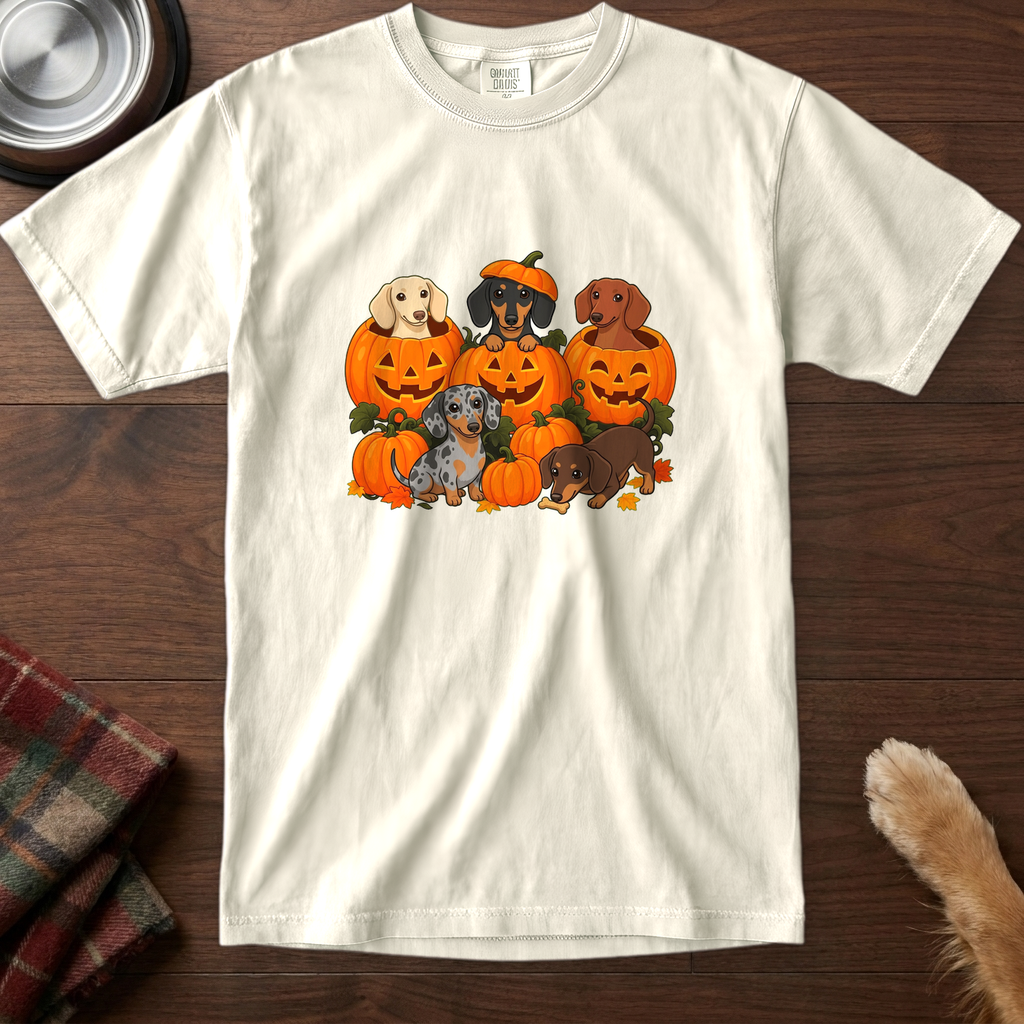 pick12v3:dachshund-pumpkin-patch-t-shirt:Ivory