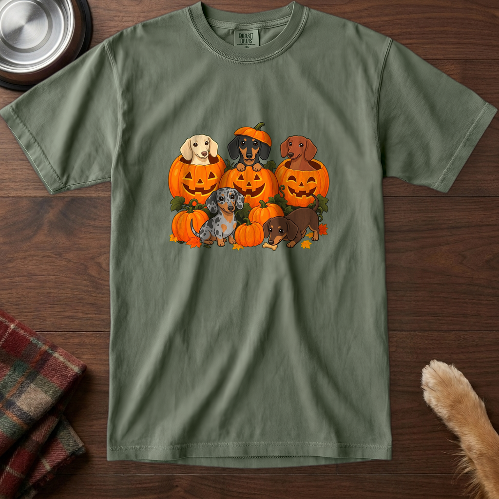 pick12v3:dachshund-pumpkin-patch-t-shirt:Moss