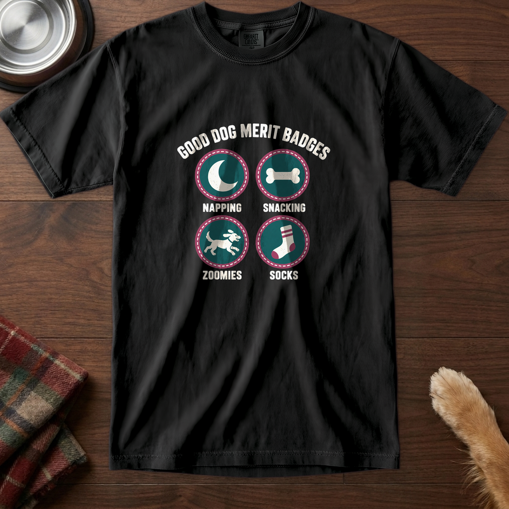 pick12v3:good-dog-merit-badges-t-shirt:Black